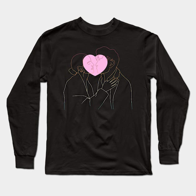 Line Art Love Couple Long Sleeve T-Shirt by PixelArt